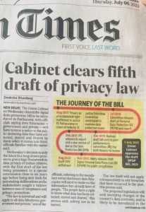 Cabinet clears fifth draft of privacy law HT 6th July 2023