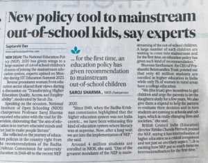 New Policy Tool to Mainstream Out-of-School Children, The Hindustan Times, 29th August 2023