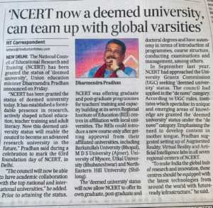 NCERT now a deemed university Hindustan Times 02-09-2023