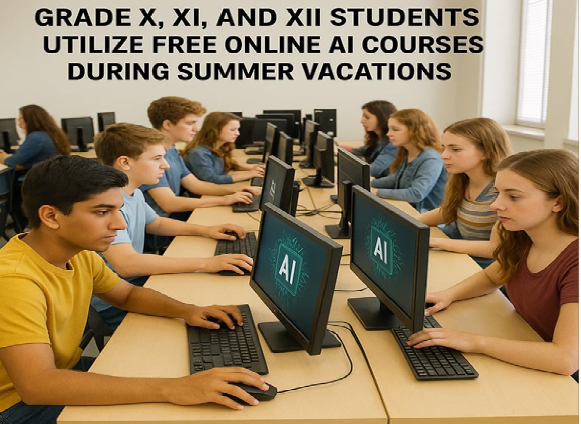 Students using online AI courses during summer vacations